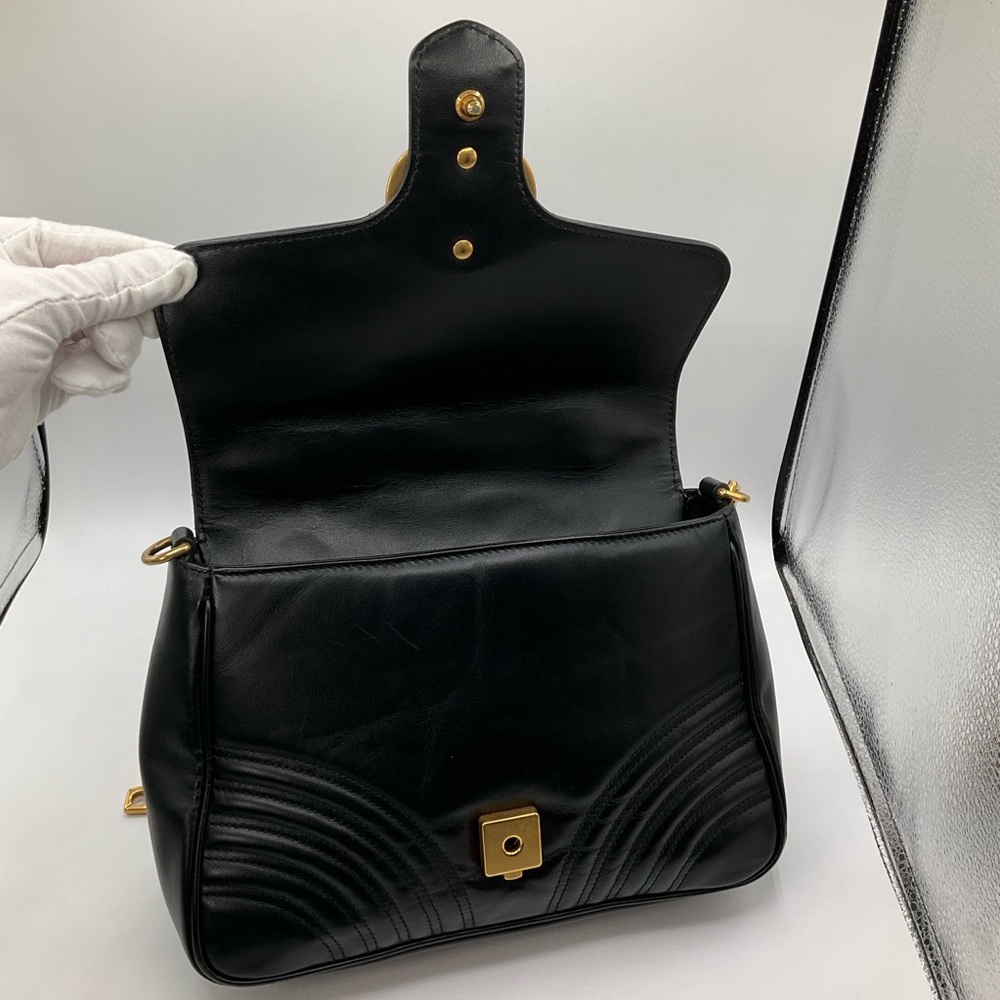 Gucci GG Marmont Matelasse Small Top Handle Black Leather Bag Purse - Picture 12 of 16
